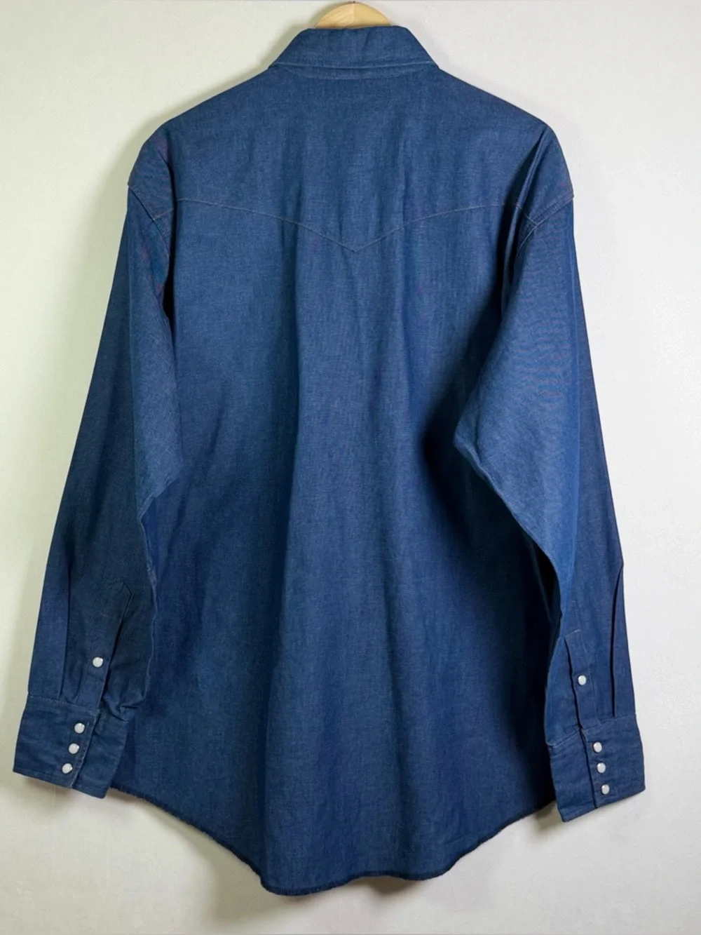 Wrangler Men’s Denim Western Pearl Snap Shirt Cowboy Core Ranchwear Sz XL Tall - Picture 8 of 11